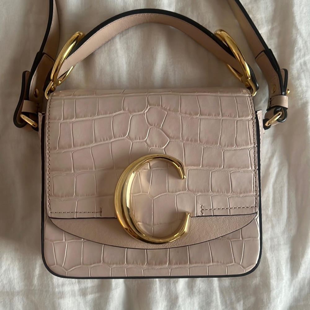 Chloe Mini C Croc Leather Bag - Cement Pink